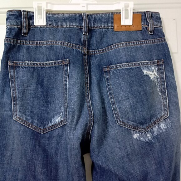 SISLE Jeans Distressed Patched Knee Hole Women's 30W Dark Wash Cuffed Skinny - Picture 7 of 14